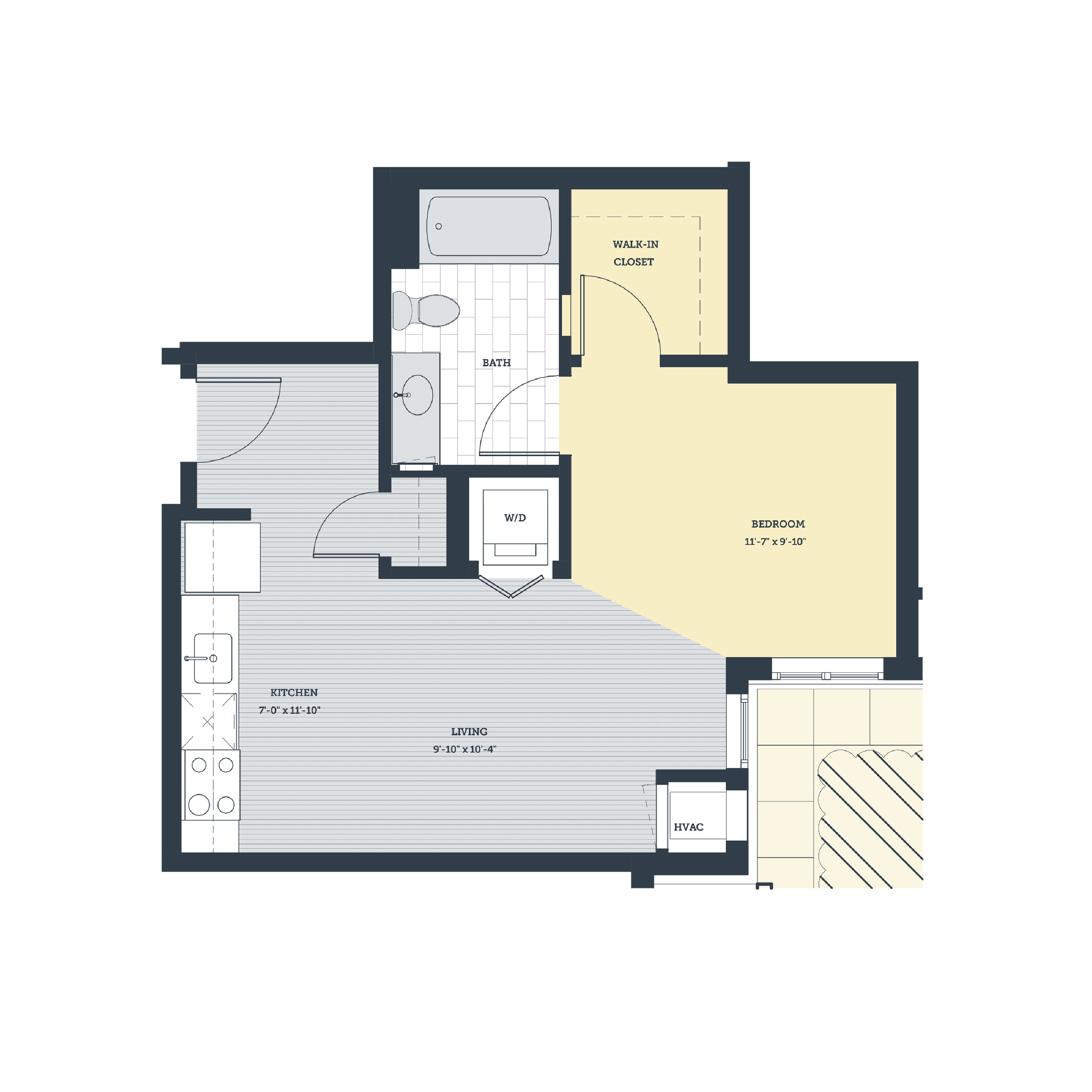 Floor plan for studio, 1 bath, 512 sqft